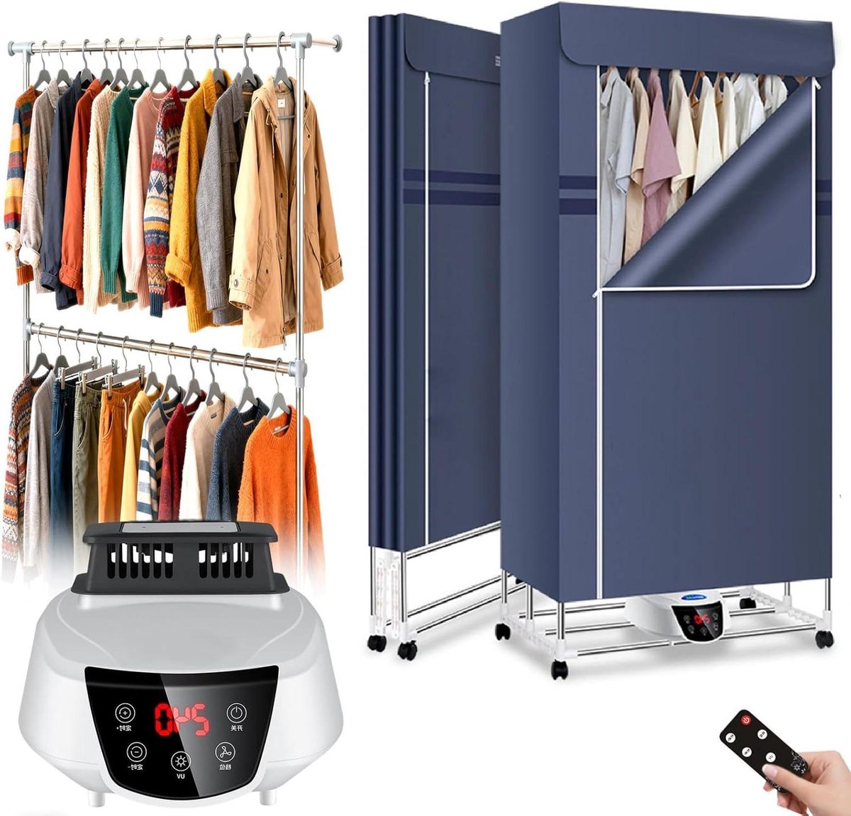 Verwarmd Droogrek Opvouwbare Wasdroger Kleding Drogen UV Sterilisatie 10 kg laadvermogen Blauw