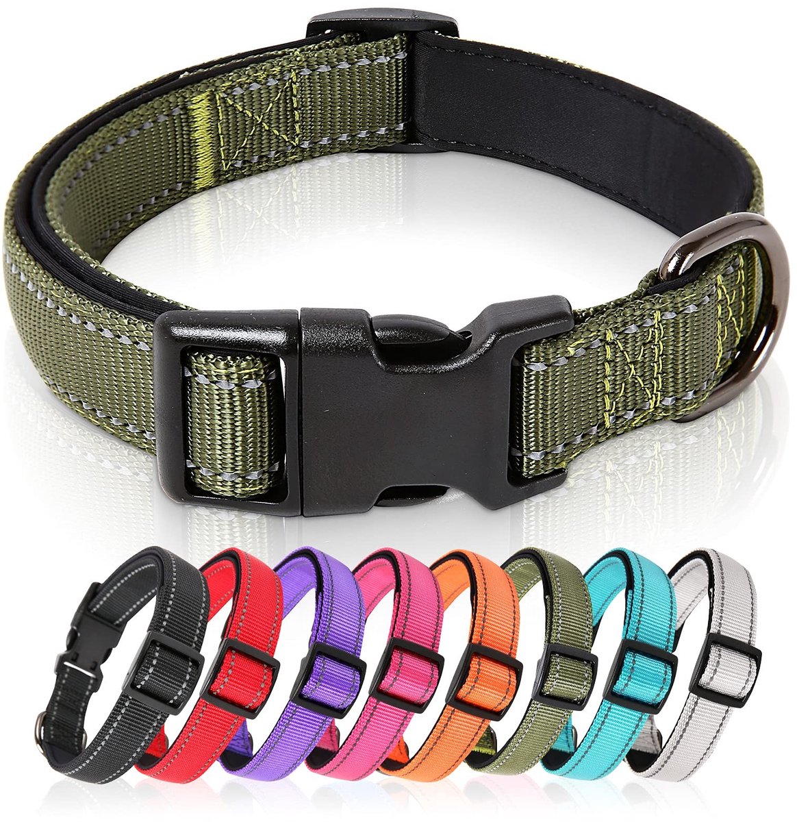 Dailygoods- Hondenhalsband Reflecterend - Gevoerd - Ademend - Zacht Neopreen - Verstelbaar voor Kleine/Middelgrote/Grote Honden - Groen - Hondentuig
