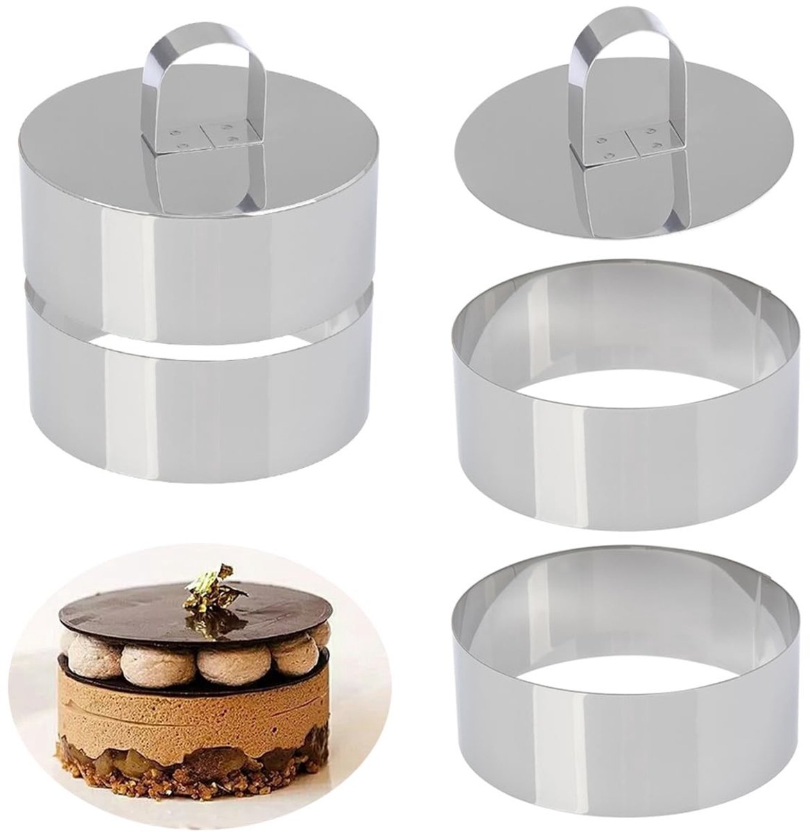 Dailygoods- Taartringen 10 cm - Set van 4 - Roestvrijstalen Dessertringen - Afdekking - Duurzaam - Geschikt voor Ovens - Dessertring