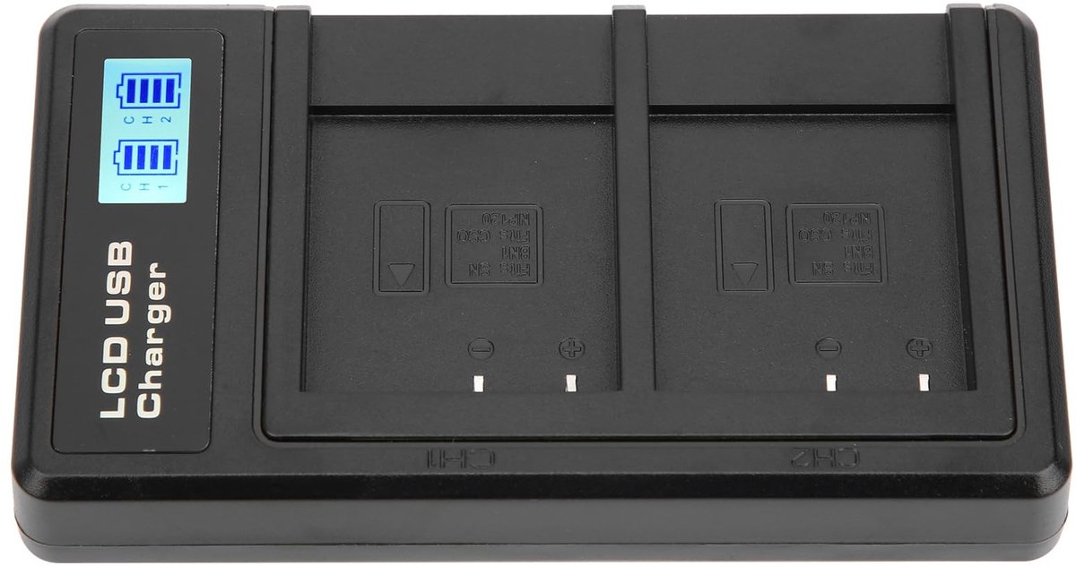 Dailygoods- Batterijlader Draagbaar - Dubbele Oplader - LCD Scherm - Overbelastingsbeveiliging - Voor NP-BN1 Batterij - Mini en Lichtgewicht - Cameralader