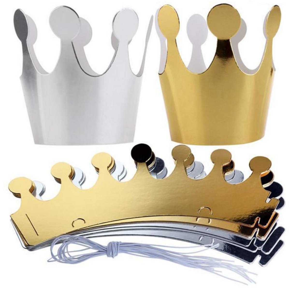 Dailygoods- Feesthoed Goud/Zilver Metallic - 10 Stuks - Kroon Voor Kinderen/Volwassenen - Verjaardag - Elastische Hoedentouwen - Kroonhoogte 11,5 cm