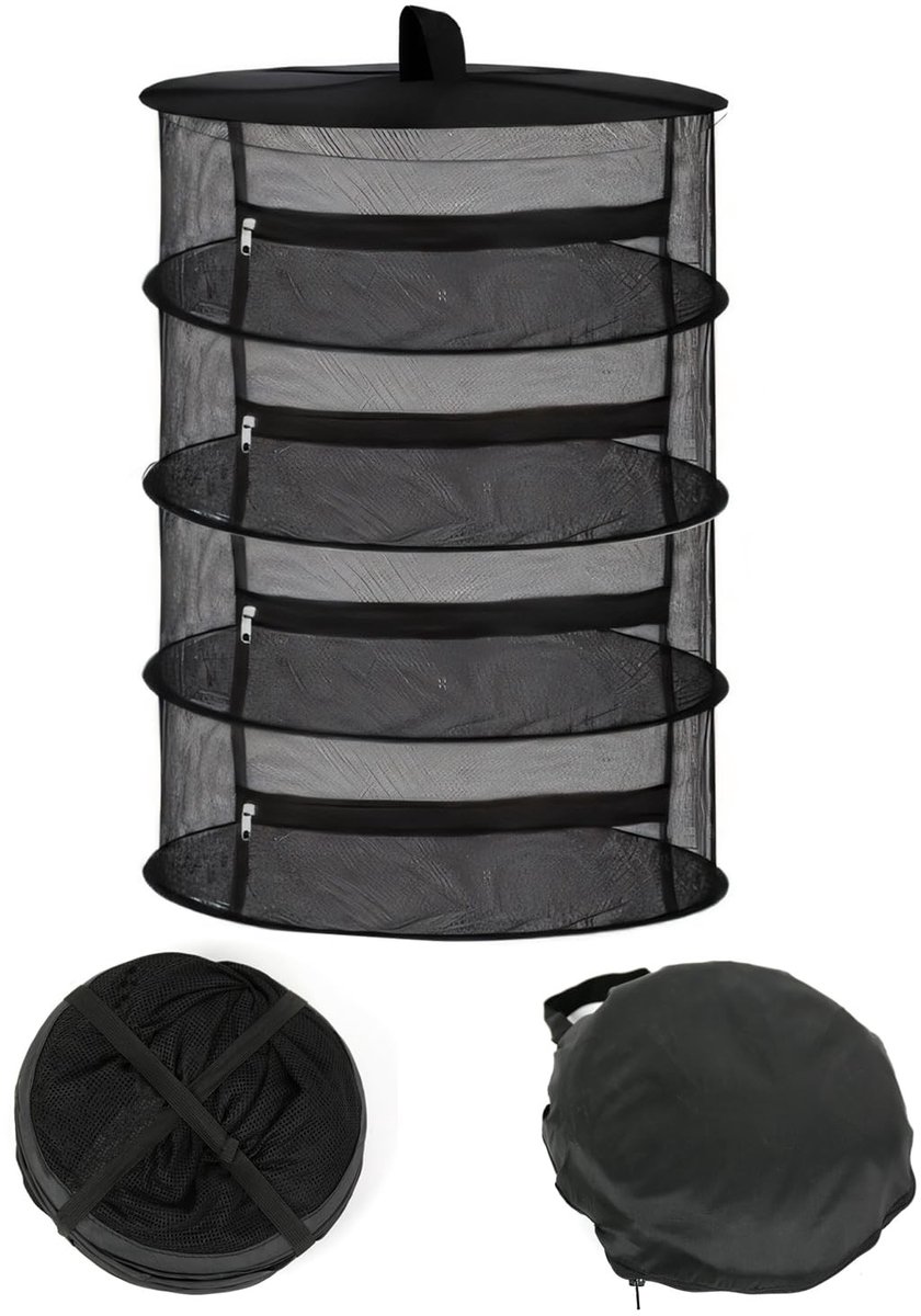 Dailygoods- Kruidendroogrek 4-laags - Opvouwbaar - Hangend Droogrek - Droogmanden voor Planten - Goede Ventilatie - Zwart 60 x 90 cm