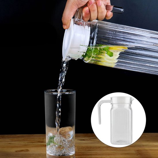 Dailygoods- Drinkkan met Deksel - Plastic Kan - Acryl Fles - Geribbelde Drinkkan - Transparante Kan - Geschikt voor Koelkast - Waterkan van Dailygoods — afbeelding 4