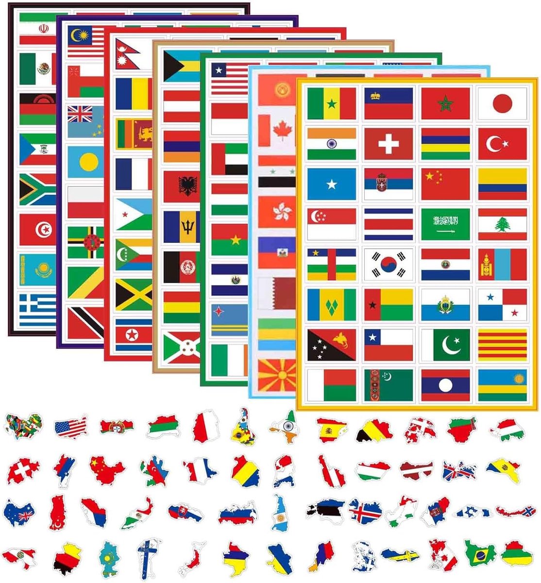 Dailygoods- Stickers 7 Nationale Vlaggen - 50 Kaart Stickers - Waterdichte Decoratieve Stickers - PVC Zelfklevend - Multicolour - Geschikt voor Waterflessen - Decoratiestickers