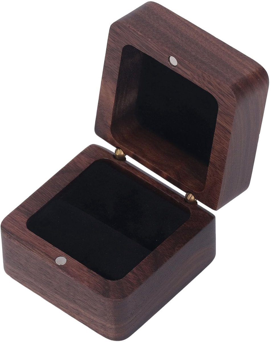 Dailygoods- Ringdoos Zwarte Walnoot - Vintage Design - Draagbaar - Magneetknoppen - Duurzaam - Ideaal voor Aanzoekcadeau - Sieraaddoos