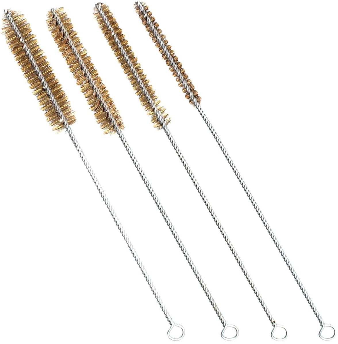 Dailygoods- Messingborstels Set van 4 - Buisreinigingsborstel - Draadborstel - Roestvrij Staal - Verschillende Maten 6/8/10/12 mm - Totale Lengte 30 cm - Buisborstel