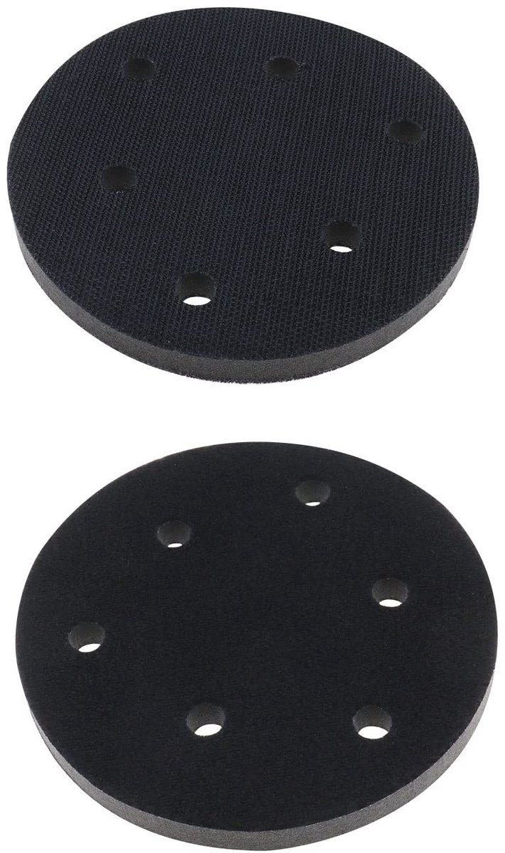 Dailygoods- Schuurpad 125mm Zachte Spons - 2 Stuks - 6 Gaten - Haak/Lus Verbindingsmodus - Slagvast - Ruisonderdrukking - Schuurmachinepad