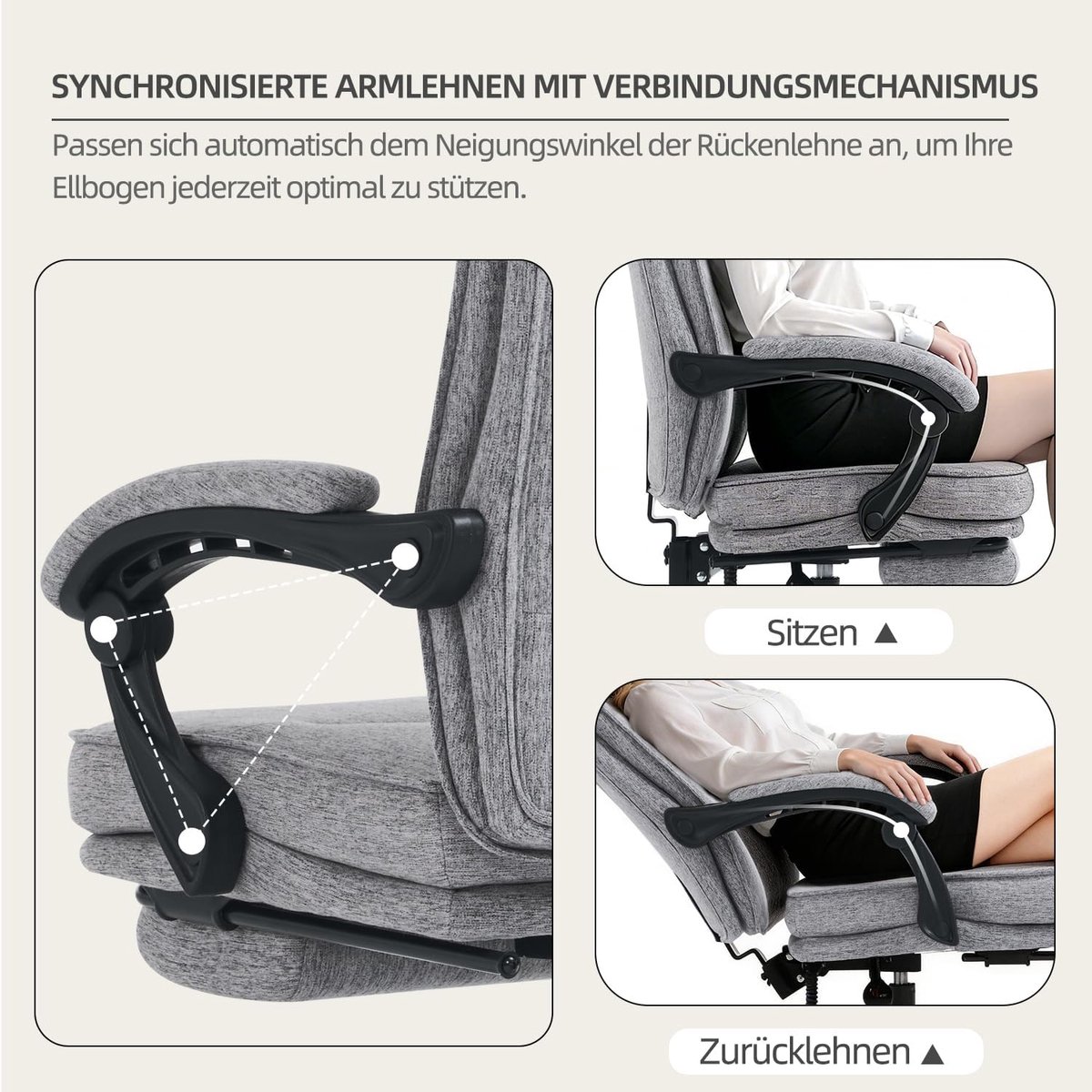 Ergonomische Bureaustoel - House&Garden Executive Comfort Pro - Met Voetensteun - Verstelbare Hoogte - 90°-135° Kantelbaar - Ergonomische Lendensteun & Hoofdsteun - Directiestoel voor Kantoor, Thuiswerk & Gaming - Grijs - Belastbaar tot 150 kg