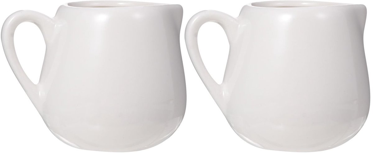 Dailygoods- Melkkruik Set van 2 - Keramisch - 100 ml - Handvat - Vaatwasserbestendig - Eenvoudig Design - Melkkannen