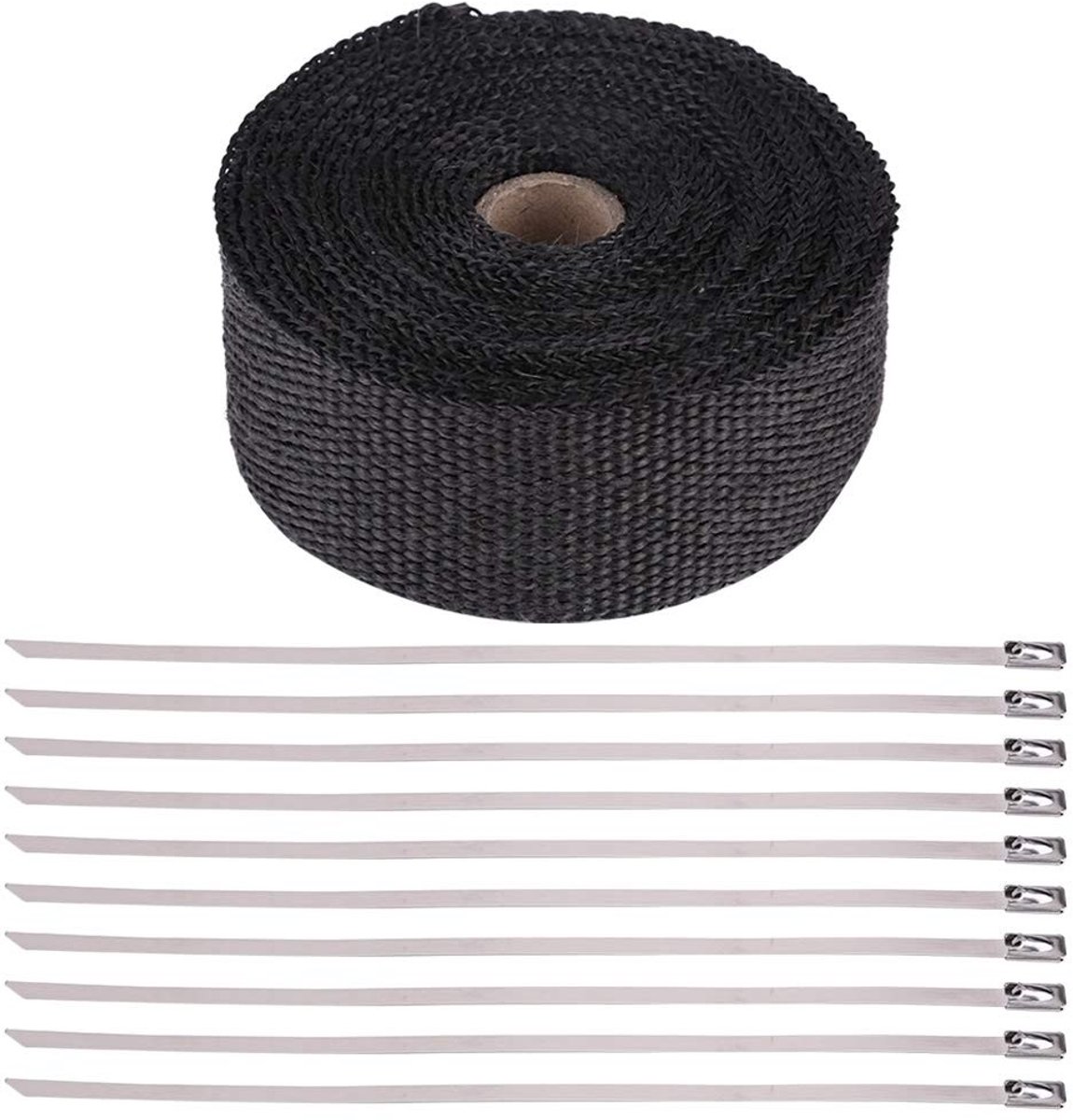 Dailygoods- Uitlaatwrap Zwarte Hoge Warmte-Isolatie - Glasvezel Materiaal - Slijtvast en Duurzaam - 16FT Lengte - Milieu-vriendelijk - 12 Maanden Garantie - Uitlaatisolatie