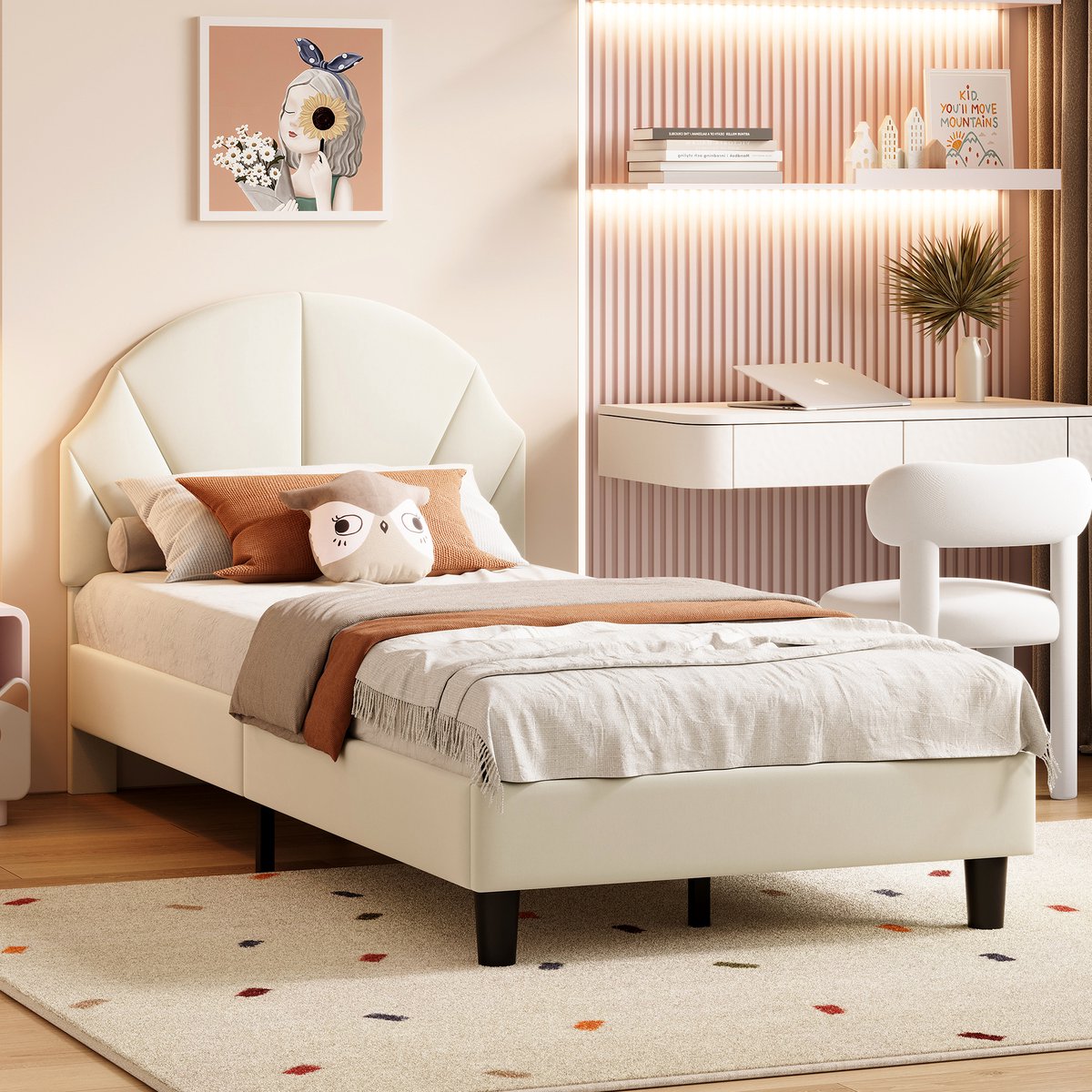 Gestoffeerd Gestoffeerd 90x190 Beige Velvet Eenpersoonsbed - afbeelding 5