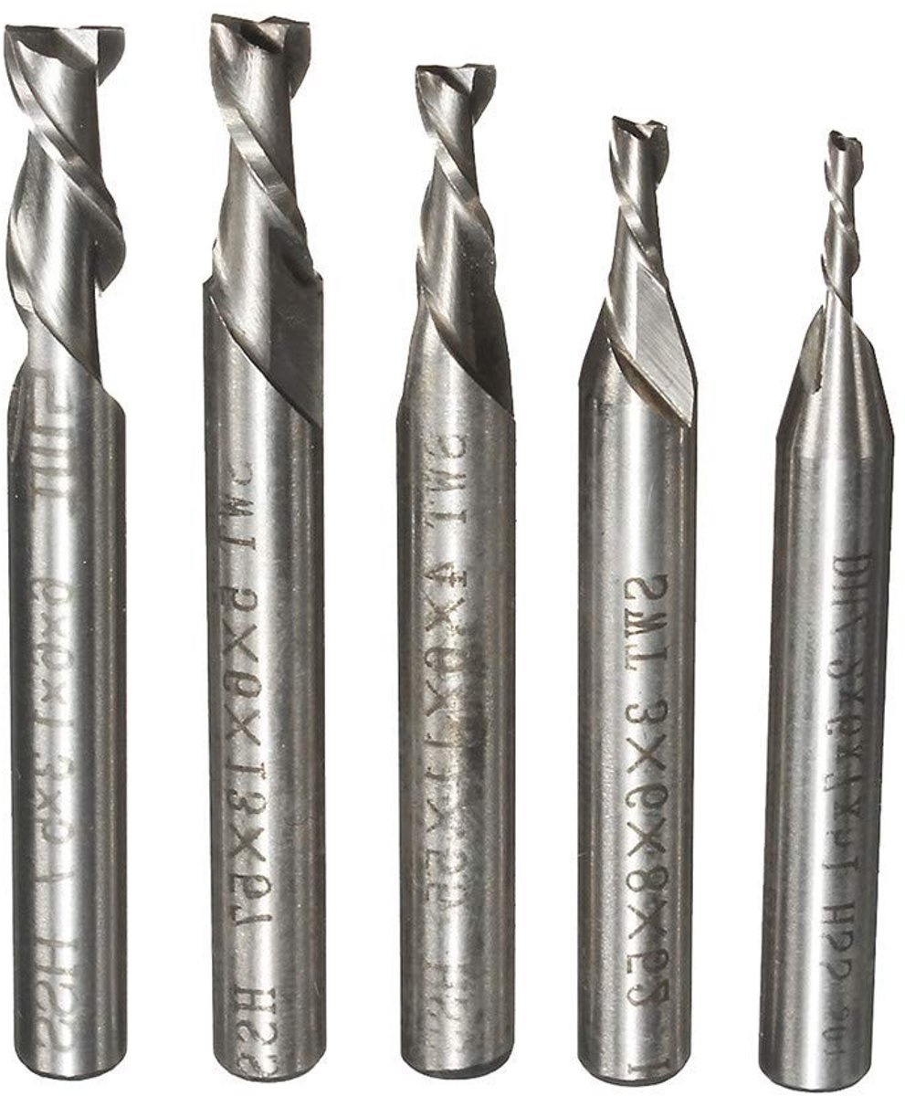 Dailygoods- Freesbit Set van 5 - 2/3/4/5/6mm - HSS - 2 Spiralen - CNC Graveerbiten - Hoge duurzaamheid - Frees