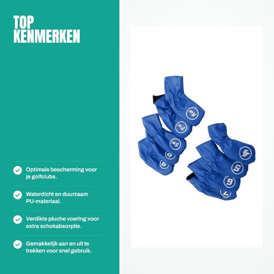 Dailygoody - Golf Head Cover Set - 9 Stuks - Waterdichte Bescherming - PU Materiaal - Golf Club Hoofdbedekking - Geschikt voor Links- en Rechtshandige... van Merkloos — afbeelding 3