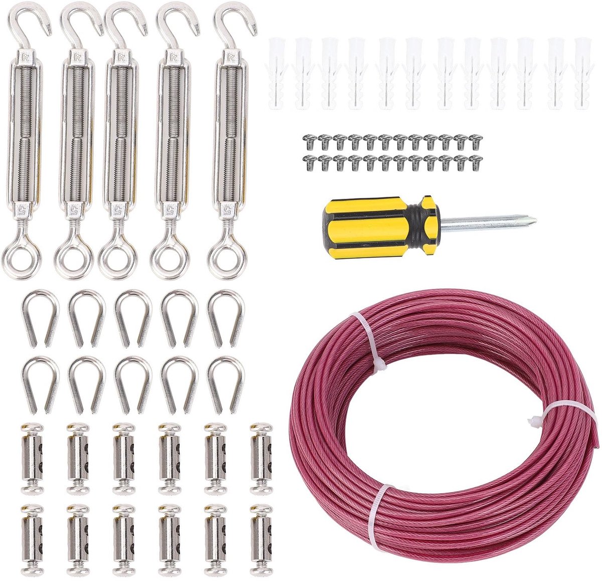 Dailygoods- Draadspanner Set - Multifunctioneel Spanslot - Gecoate Staalkabel - Eenvoudige Installatie - UV-bescherming - Geschikt voor Doe-het-zelvers