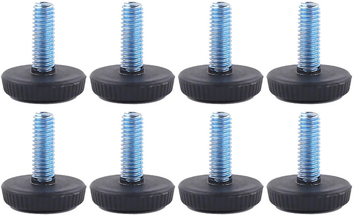 Dailygoods- Nivelleringsvoeten set van 8 - Verstelbare meubelnivelleringspoten - M6 schroefdraad - Antislip rubberen bodem - Duurzaam verzinkt staal - Totale hoogte 25 mm - Meubelpoten