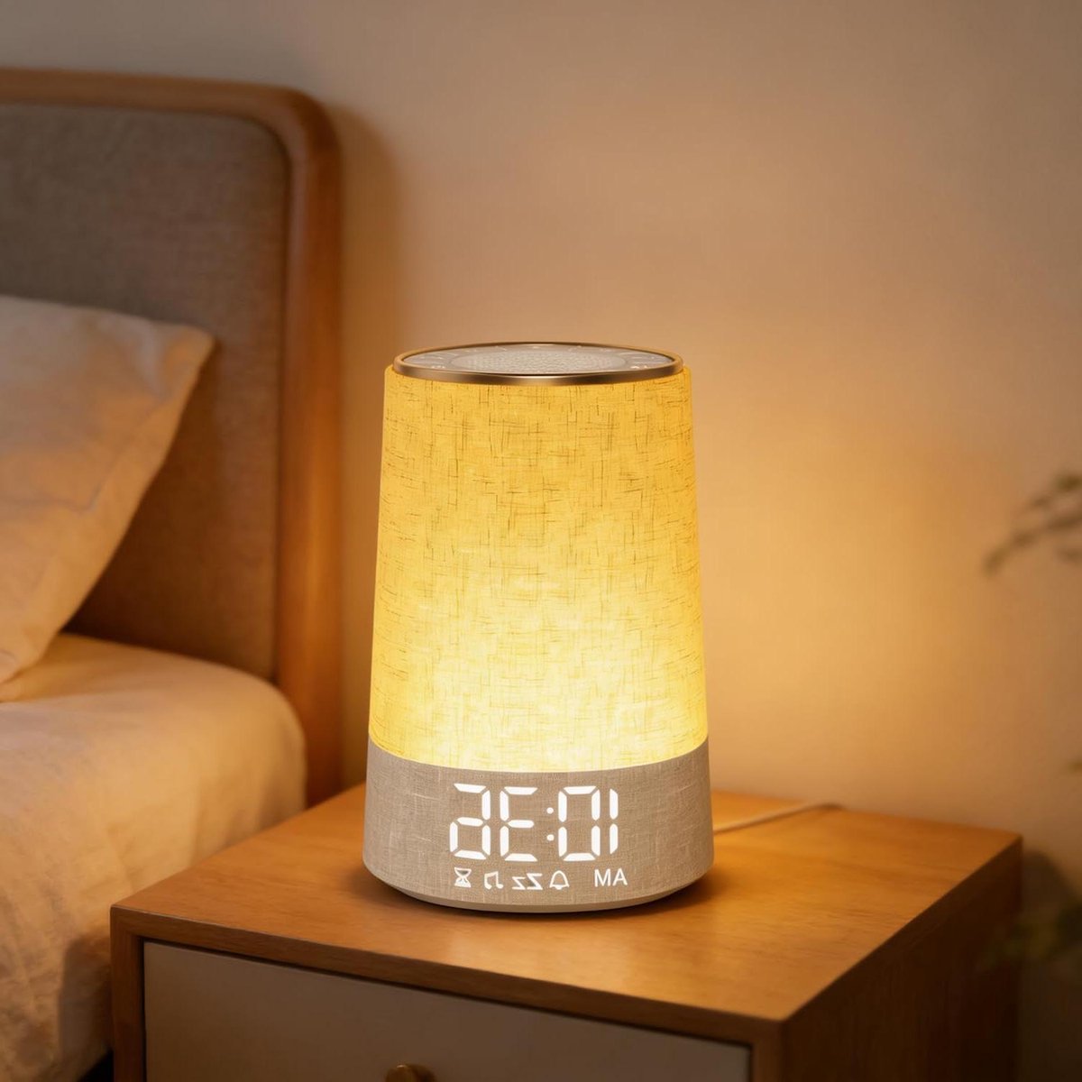 Wekker met licht - Slaapmachine Geluiden - Rustig Ontwaken - Meerkleurig Nachtlampje - Compact Ontwerp - Zwart
