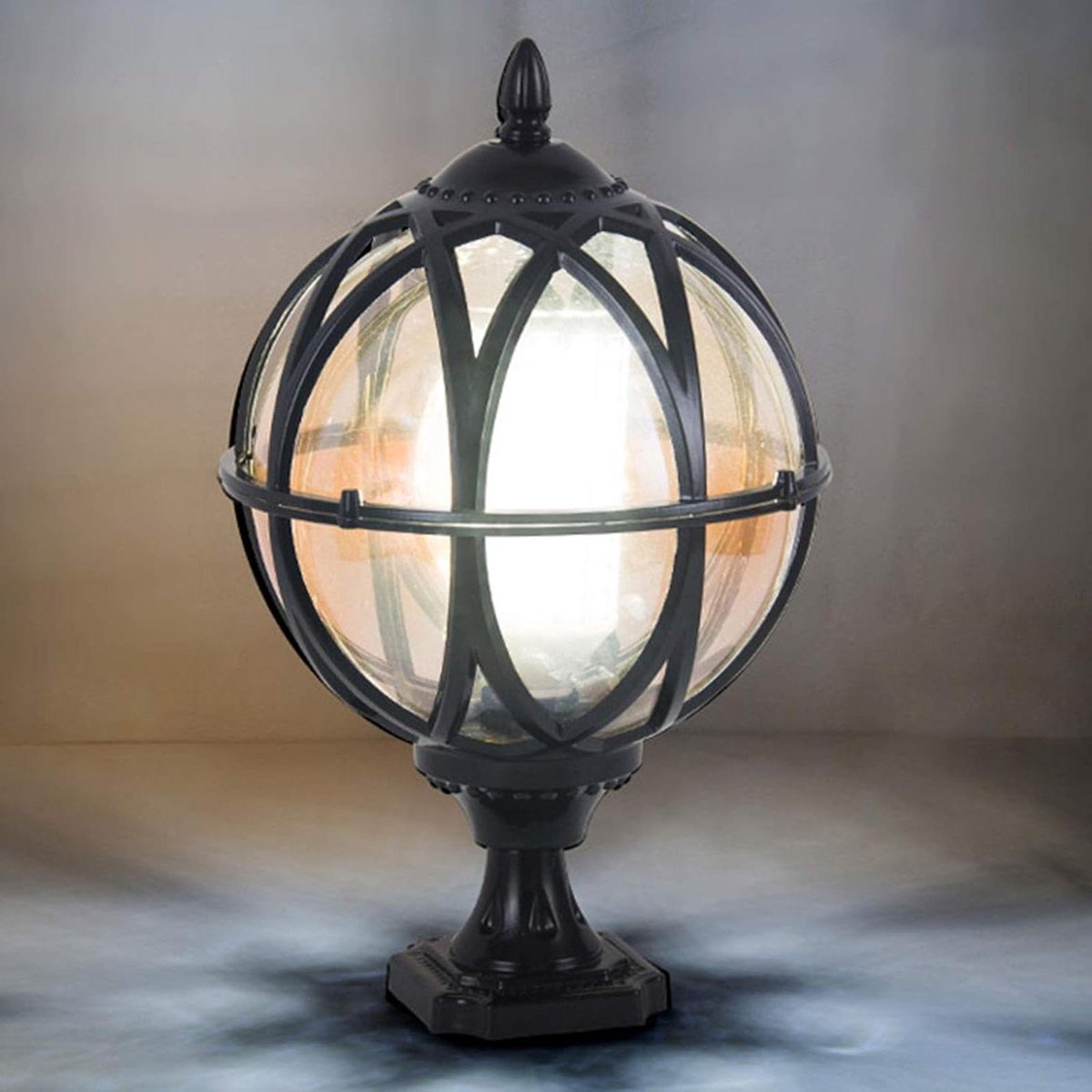Pijler Lantaarn - Buitenlamp Bolvormig - Tuin Decoratie - Antiek Design - 32cm Hoog - Zwar