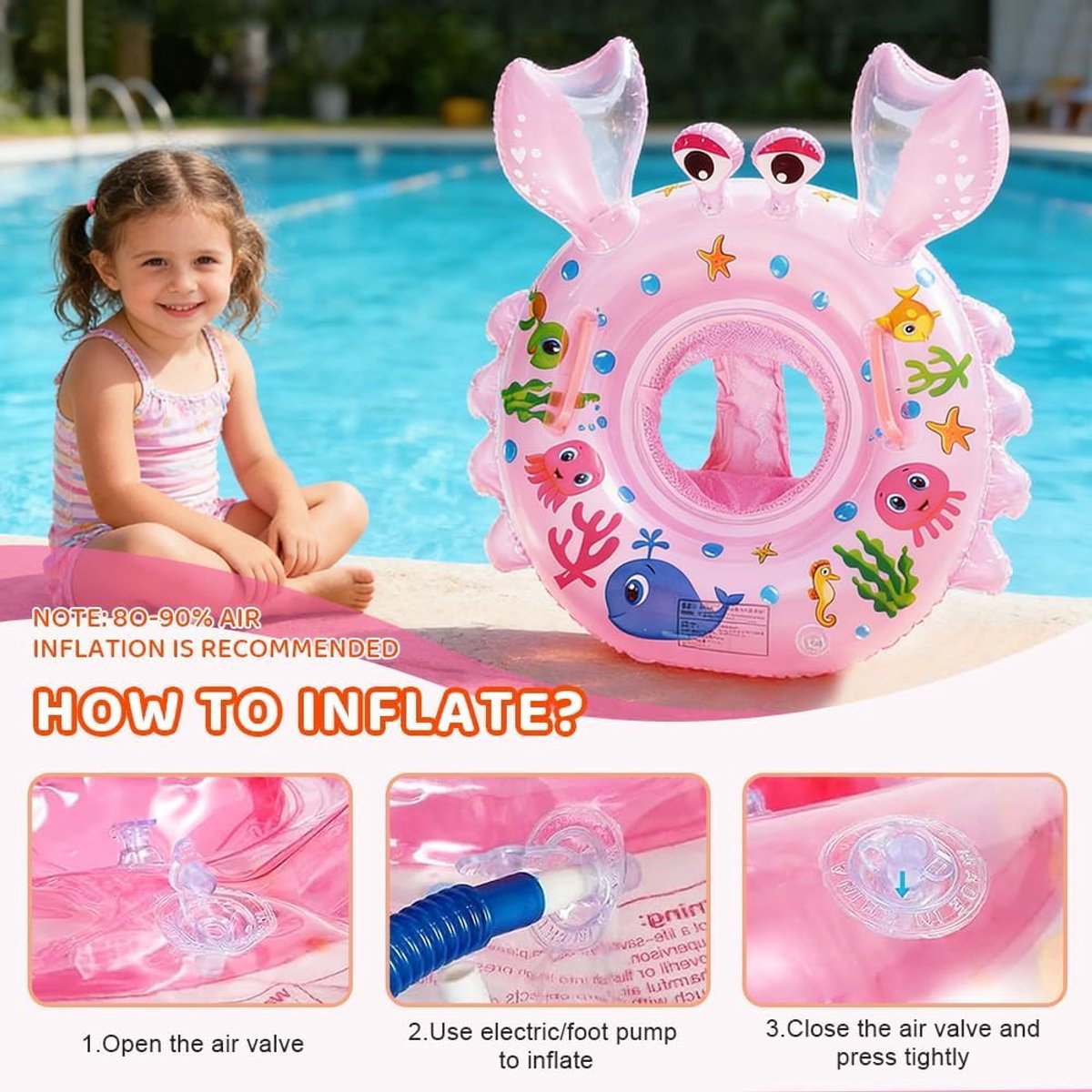 Baby zwemring - Zwemband baby - Waterpret kind - Met zitje - 6-36 maanden - Krab roze – foto 4