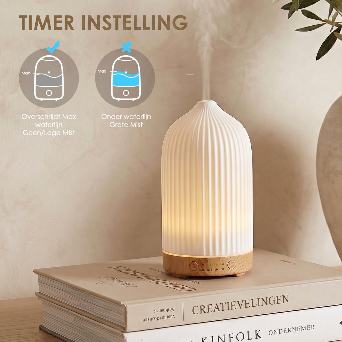 Dreamhigh® Diffuser voor Etherische Oliën 200 ml – Aromatherapie-Geurdiffuser - Kamergeurdiffuser - Stil - Instelbaar - Compact - RGB-Verlichting – Ideaal voor Yoga & Kantoor - Wit — cadeau in Wonen & Interieur - foto 6