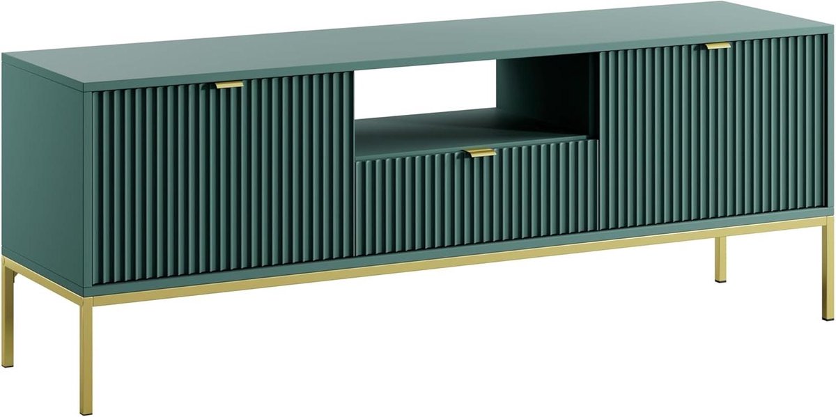 Lowboard TV - Tv-meubel - Woonkamer Inrichting - Lamellenfront Design - 154 cm - Groen
