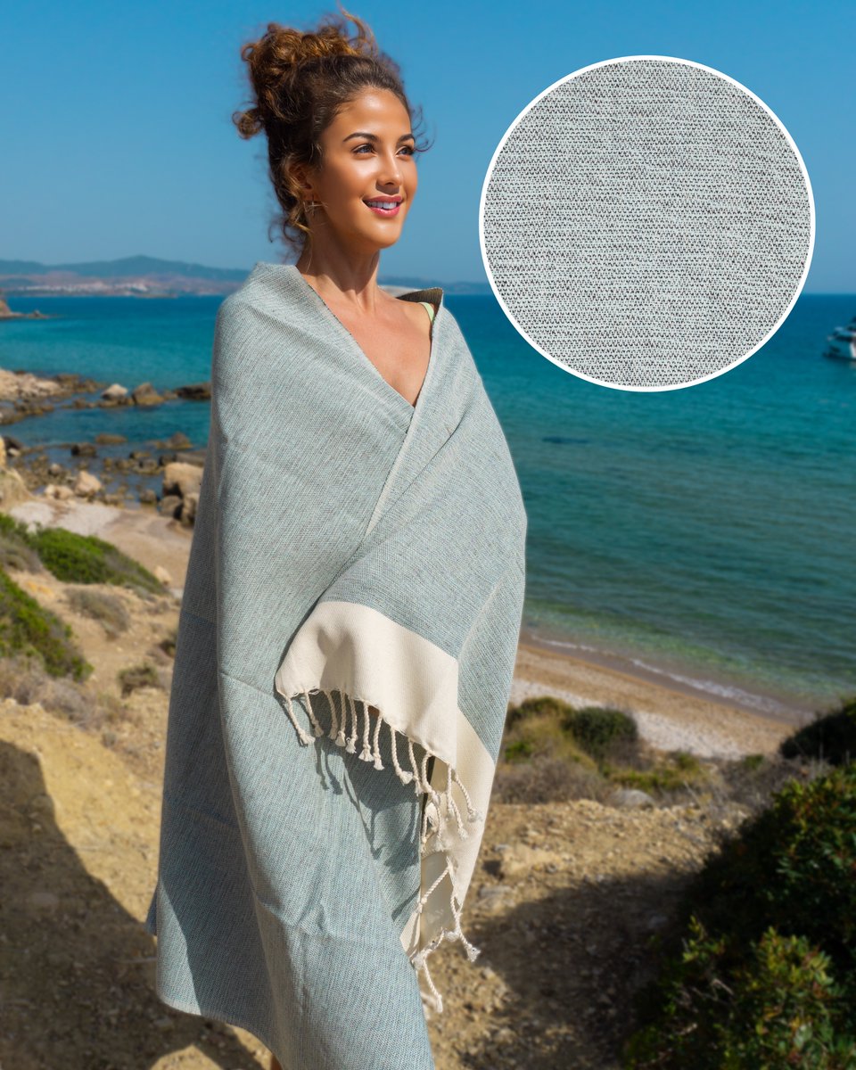 Samimi Manolia Luxe Hamamdoek Beige/Turquoise 180x100 cm