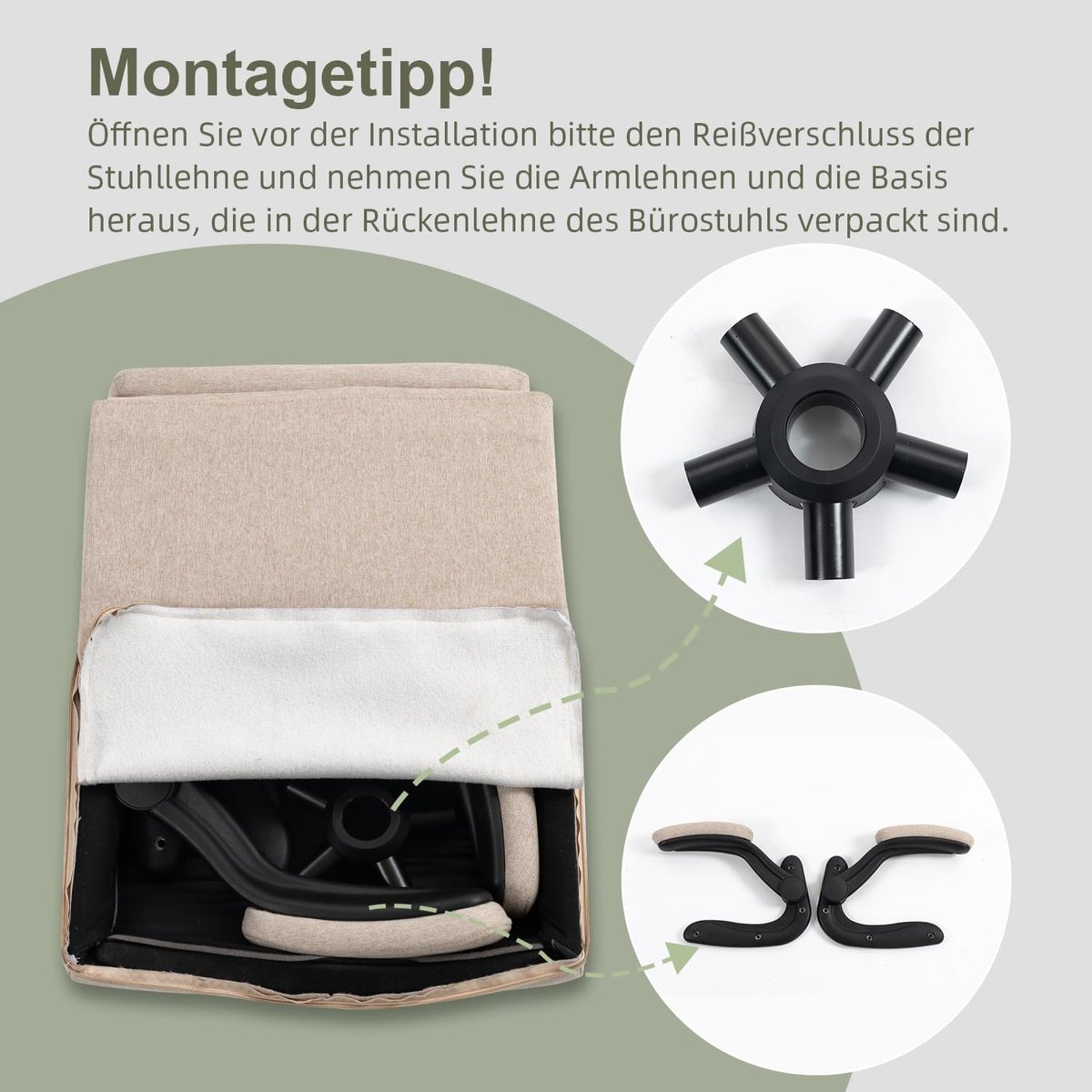 Ergonomische bureaustoel – House&Garden Premium Managerstoel met Inklapbare Armleuningen, Verstelbare Lendensteun, Hoge Rugleuning, Kantelfunctie, Comfortabele Mesh/Stoffen Gaming & Kantoorstoel tot 150 kg – Beige