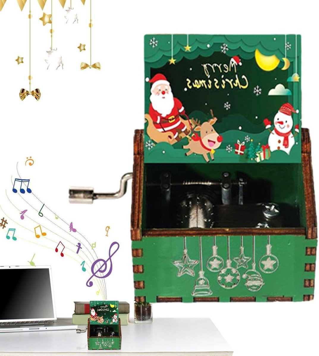 Muziekdoos - Draaiorgel Decoratie - Feestelijke Sfeer - Handmatig Aangedreven - 64 x 52 cm - Houtkleurig