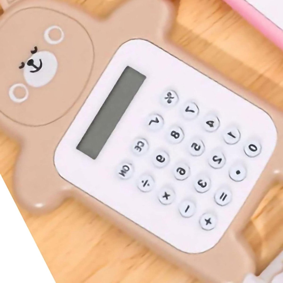 Mini Rekenmachine - Rekenmachine Kinderen - Schoolwerk - Schattig Beerontwerp - 10 x 7 x 2 cm - Wit