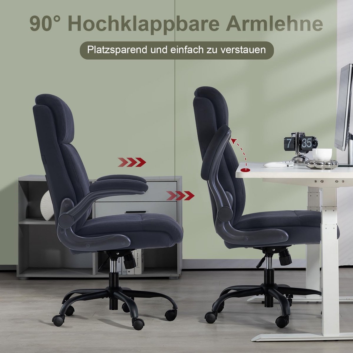Ergonomische bureaustoel – House&Garden Premium Gaming & Kantoorstoel met Opklapbare Armleuningen, Verstelbare Lendensteun & Hoofdsteun, Mesh Comfort Rugleuning, Kantelfunctie, EN1335, 150 kg Belastbaar – Thuiswerk & Office Stoel – Zwart
