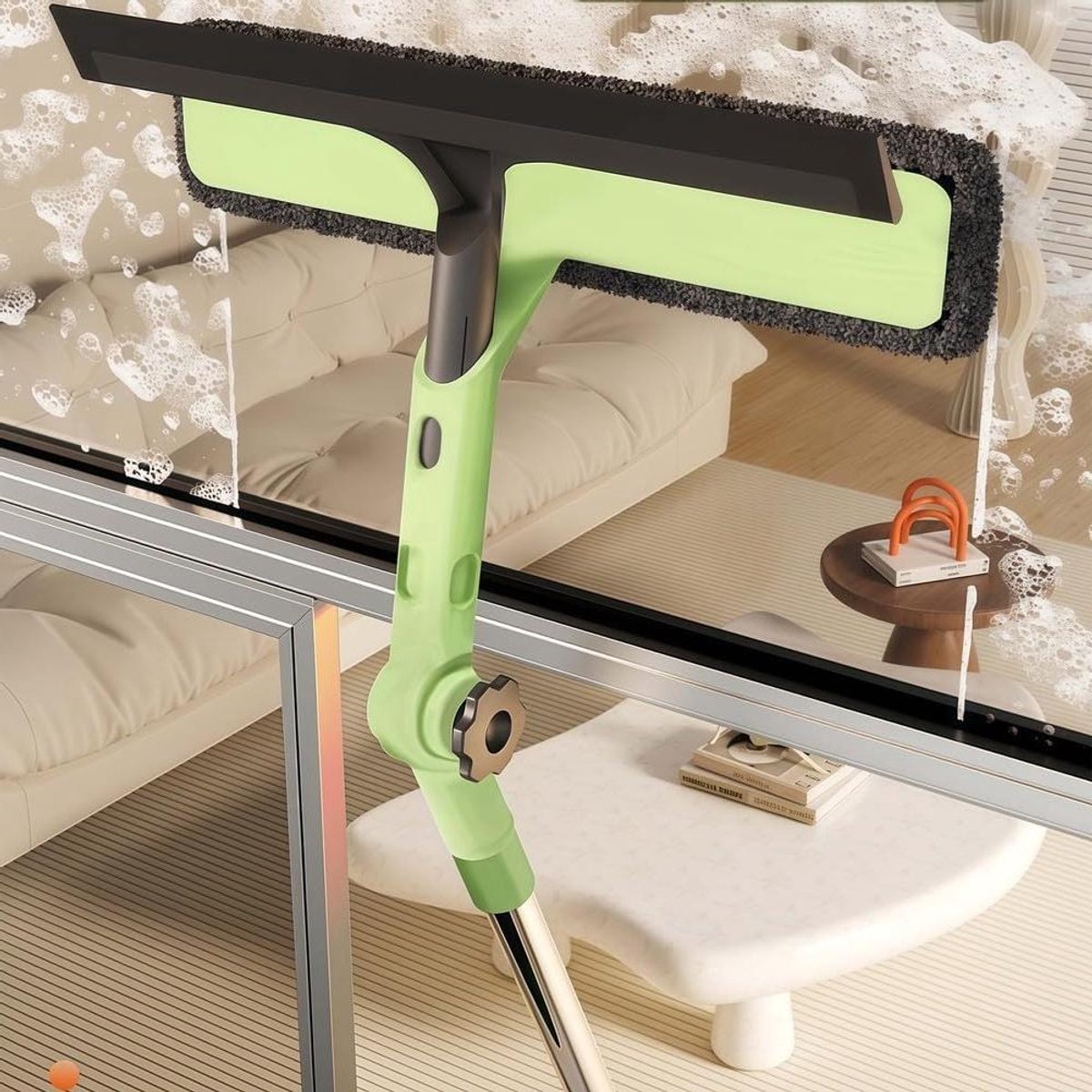 Raamreiniger Hoge Ramen - Glasreiniger Multifunctioneel - Ramen Streeploos Zemen - Telescopische Paal Instelbaar - 36-56 Inch - Grijs