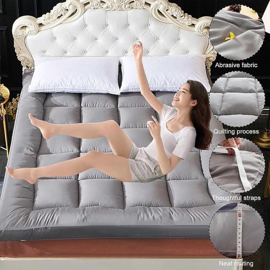 Dikke Futon Matras - Slaapkussen Oprolbaar - Comfortabel Slapen - Ademend Polyester - 100 x 200 cm - Grijs — afbeelding 2