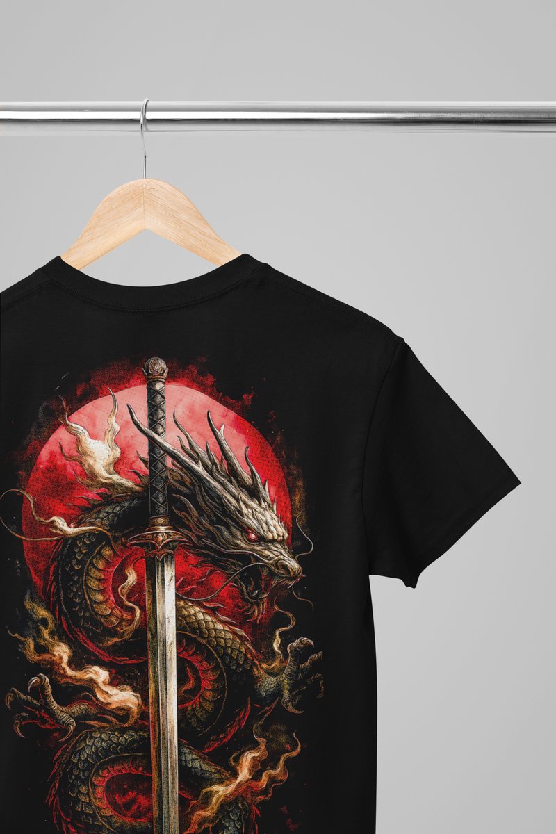 Oversized shirt - Anime dragon - Wurban Wear | Draak | Anime streetwear | Asian streetwear | Streetwear | Geisha | Techno outfit | Fantasy shirt | Gym shirt | y2k | Tattoo | Urban | Grote maten | Japanese mythology | Samurai | Zwart