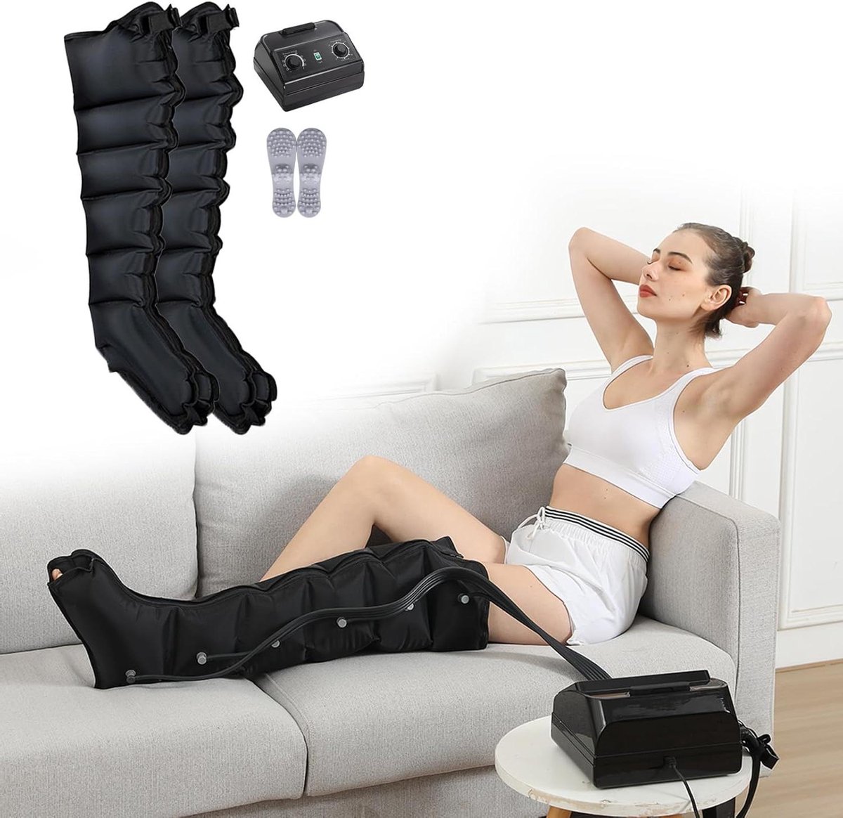 Luchtcompressie Massager - Been & Arm - Spierontspanning - Verstelbare Druk - 6 Holtes - Grijs