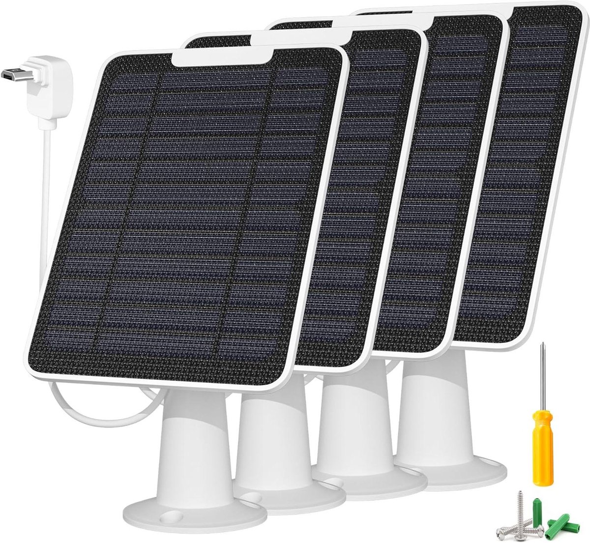 Zonnepaneel Oplader - Energiepaneel Camera - Continue Stroomvoorziening - IP65 Waterdicht - 4 Stuks - Zwart