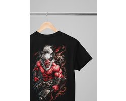 Oversized shirt - Japanese demon - Wurban Wear | Draak | Anime streetwear | Asian streetwear | Streetwear | Geisha | Techno outfit | Fantasy shirt | Gym shirt | y2k | Tattoo | Urban | Grote maten | Japanese mythology | Samurai | Zwart