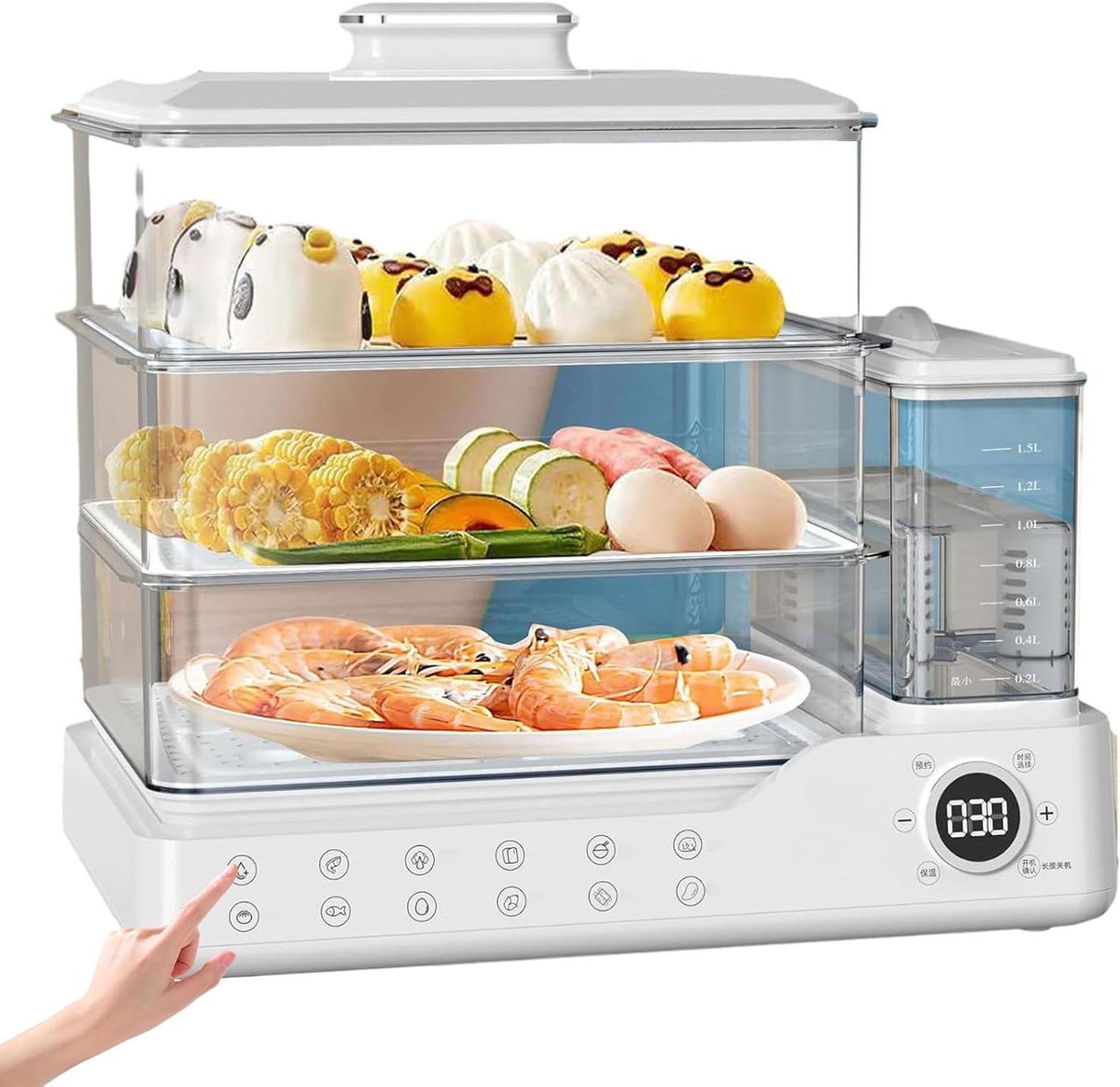 Elektrische Stoomkoker - Stoompan - Gezond Koken - Snelle Stoom Generatie - 24 Liter Capaciteit - Zilver