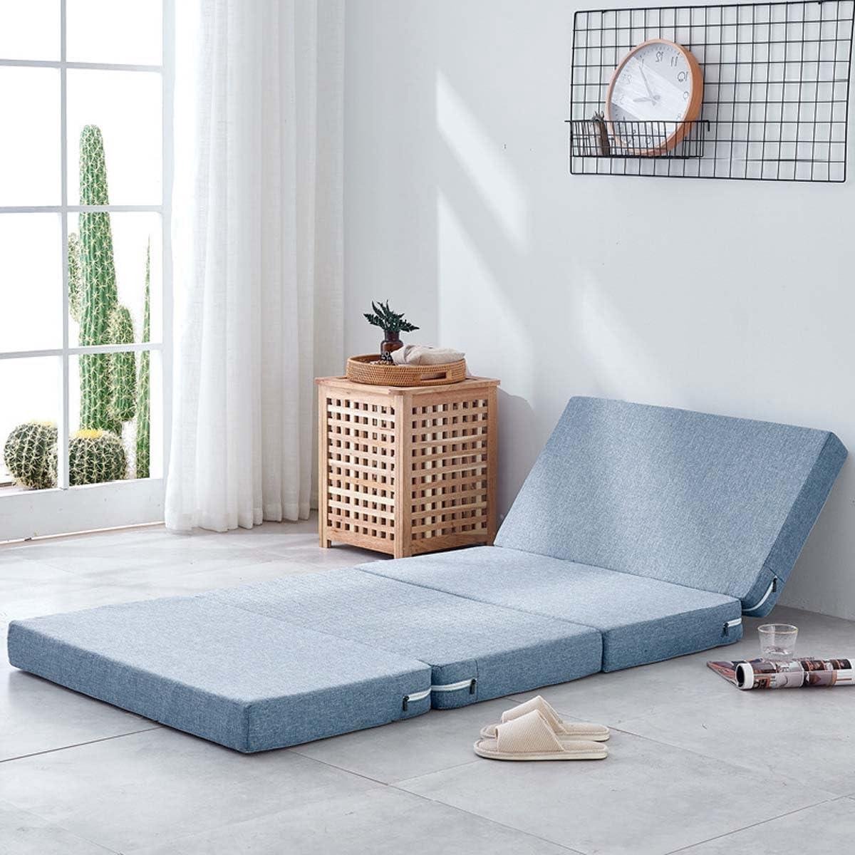 Opvouwbare Matras - Gast Matras - Tijdelijk Slapen - Afneembare Hoes - 100x200x8cm - Lichtblauw