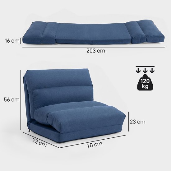 HOMCOM Vloerstoel - Polyester - 70x72x56cm - Blauw van HOMCOM — afbeelding 4