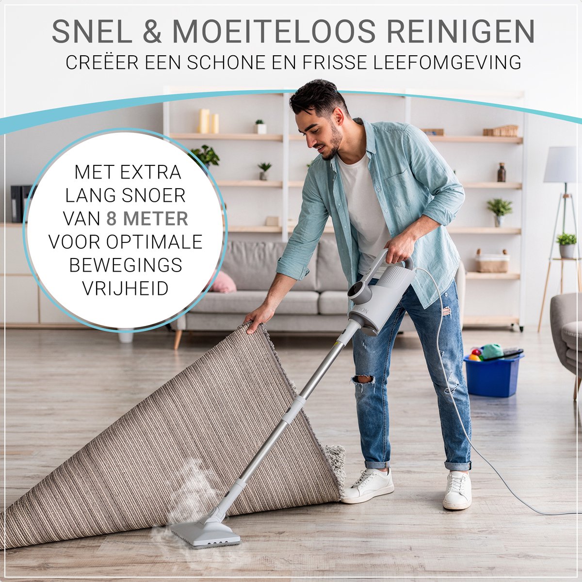 AVRION Stoomreiniger 11-in-1 – 8 Meter Kabel – Stoommop & Handstomer – 400ML – Elektrische Dweil – 1500W – Vloer, Badkamer, Ramen, Bank & Textiel – foto 2