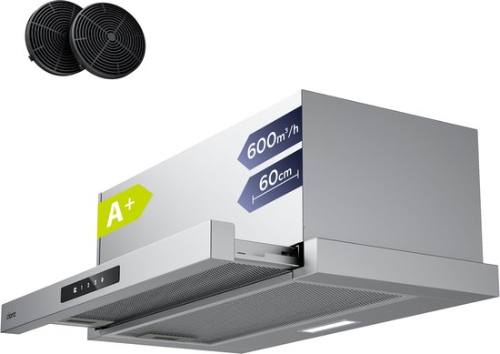 CIARRA VM6909AS - A+ 606 m³/u Onderbouwafzuigkap 60cm vlakscherm inbouwafzuigkap SensorTouch Bediening3 Standen RVS