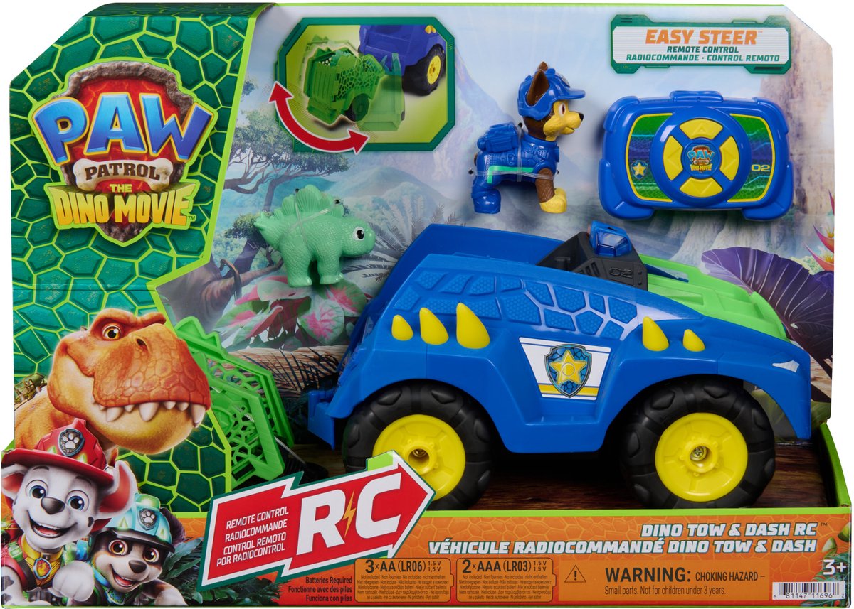 PAW Patrol - De Dino Film - Dino Tow & Dash RC - Eenvoudig op afstand te besturen voertuig met Chase- en Stegosaurus-actiefiguren — cadeau in Spellen & Speelgoed - foto 4