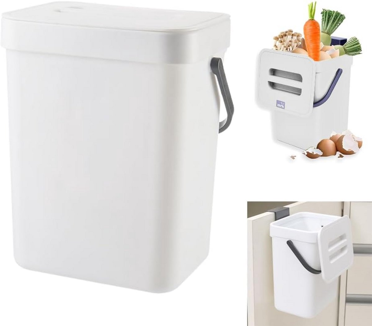 Keuken afvalemmer - Bio afvalbak - Afval scheiden thuis - Geurdicht deksel - 3 liter - Grijs