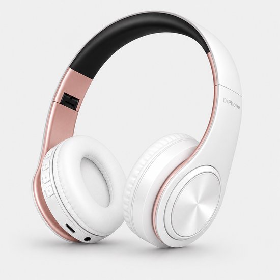 DrPhone BH1 - Draadloze Bluetooth Koptelefoon - FM Radio, Micro SD en AUX - On-Ear Headset met Microfoon - Wit/Rose