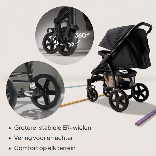 Lionelo Buggy Annet Plus – Lichtgewicht & Inklapbaar – Grote Massieve Wielen met Vering – Inclusief Voetenzak, Klamboe & Bekerhouder – Verstelbare Rugleuning & Voetsteun – Wandelwagen vanaf de geboorte tot 22 kg – Kinderwagen