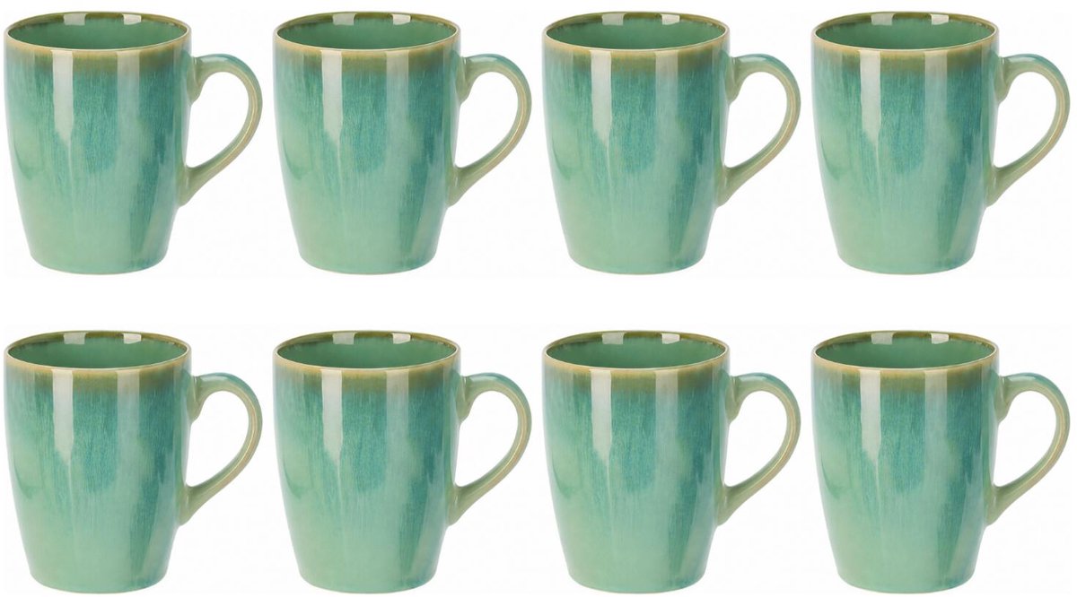 Siaki Koffiemok / theemok Faye - groen - set 8x - 340 ml - mokken - kerammiek - tas