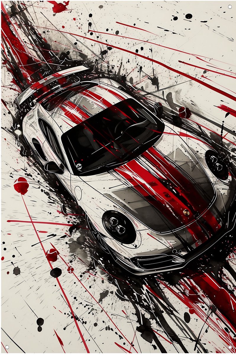 Muurdecoratie Porsche Racing - Auto Poster - 60x90 cm - Weerbestendig - Schuttingdoek - Tuinposter Racing - Tuindoek - Tuinposter
