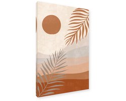 Zon Palmbladeren Heuvels Canvas Schilderij 80x120 cm - Minimalistisch Wanddecoratie Muurdecoratie Canvas op Frame - Tropensfeer Woondecoratie