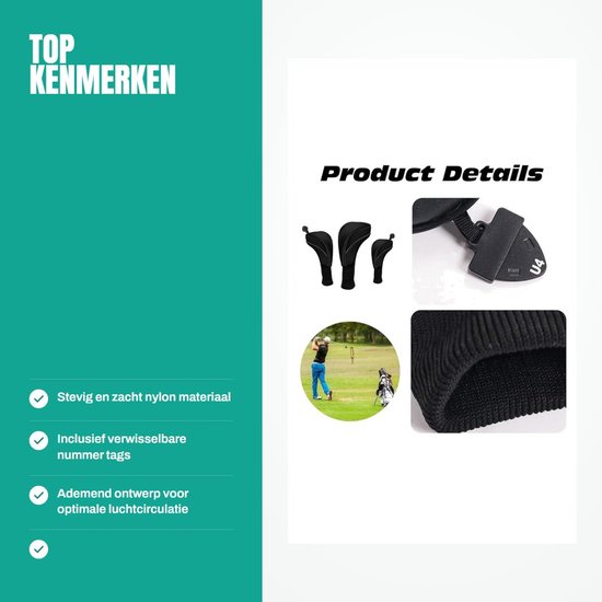 Dailygoods- Golfclub Covers - 3 Stuks - Zacht Nylon Composiet - Ademend - Flexibel Ontwerp - Bescherming tegen Schade - Golfclub Hoes van Dailygoods — afbeelding 2