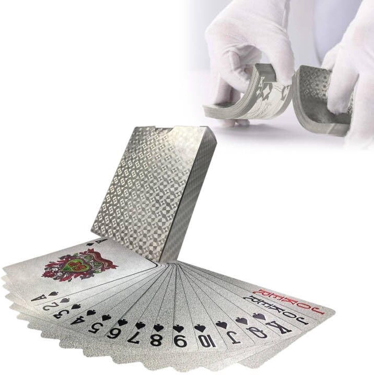 Dailygoods- Speelkaarten Waterdicht - Pokerkaarten Plastic - Speelkaarten voor Kinderen/Volwassenen - Familiefeestspel - 54 Stuks - Zilverkleurig Rooster