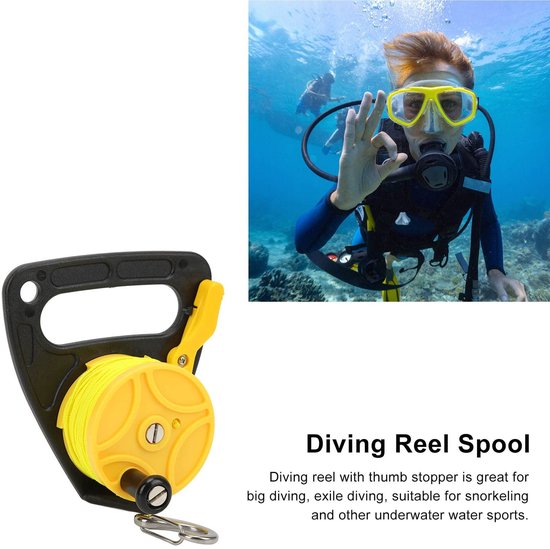 Duik Reel met Duim Stopper - Duiken Reel - Snorkelen - Onderwater Watersport - Roestvrij Staal - 46m Kabel - Duikhaspel — afbeelding 4